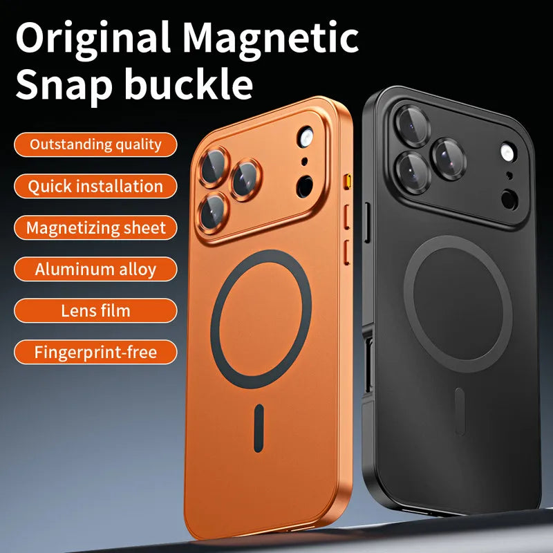 For iPhone Air / 17 Pro Max Magnetic Alloy Snap Case with Lens Ring Film