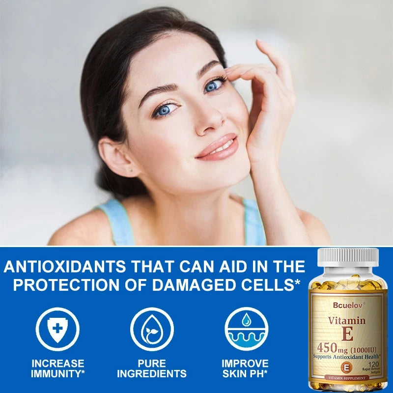 Bcuelov Vitamin E Capsules – Daily Antioxidant Support for Skin & Immunity (30–120 Ct)