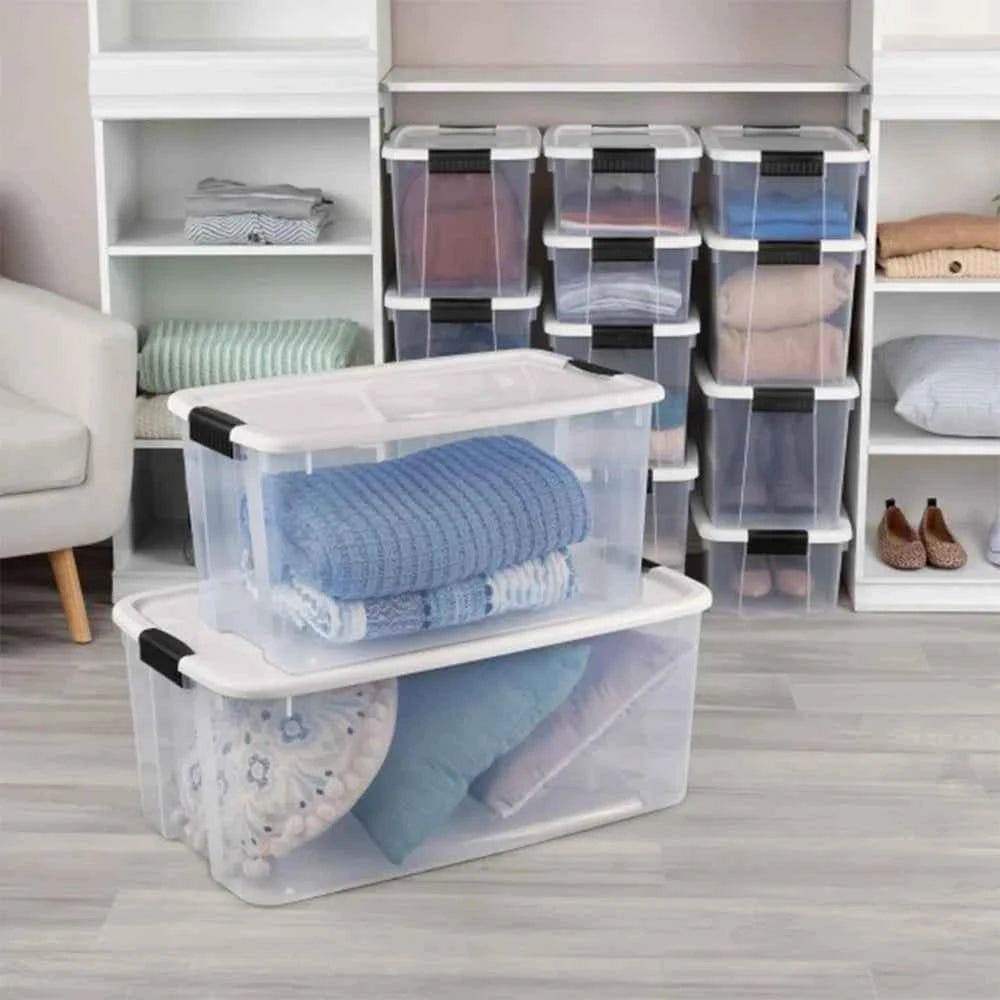 4 Pack Ultra Latching Box, Storage Bins with Lids Clear Plastic, 70 Quart - Heavy-Duty Organizing Containers for Closet Bathroom