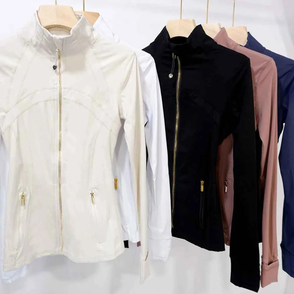 LULU FLORA Women’s Slim Fit Gold Zipper Yoga Jacket Quick‑Dry
