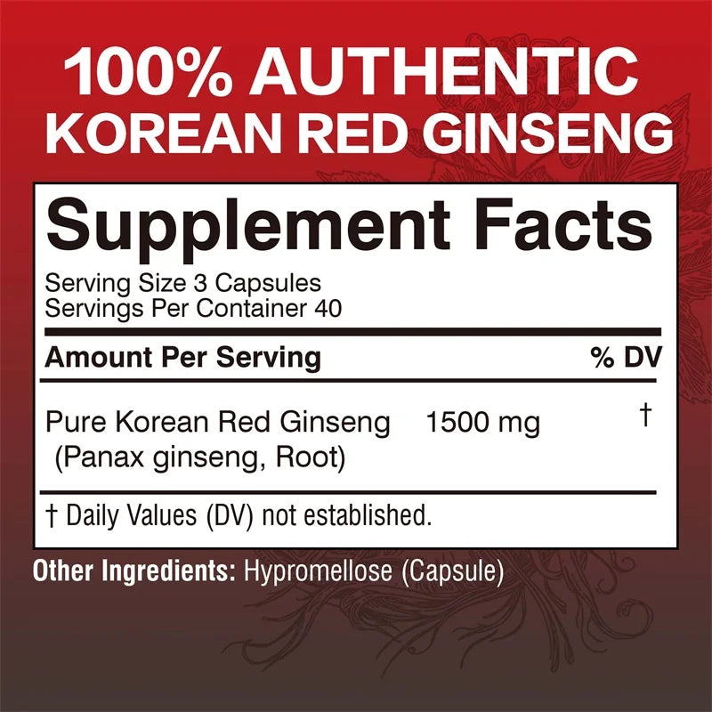 Korean Red Panax Ginseng Capsules - Increases Energy, Mood, Stamina & Performance Supports Mental HealthSupplements