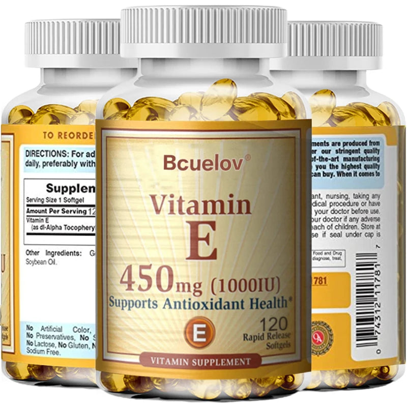 Bcuelov Vitamin E Capsules – Daily Antioxidant Support for Skin & Immunity (30–120 Ct)