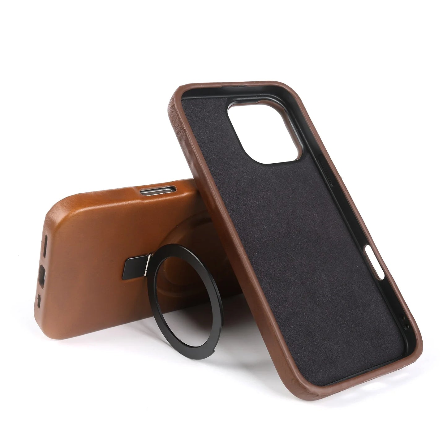 Genuine Leather Stand Case w/ Magnetic Holder for iPhone 16–11