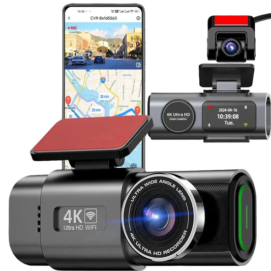 Dash Cam 4K UHD Recording Car Camera DVR Night Vision Video Recorder Built-In Wi-Fi Support GPS 24H Parking