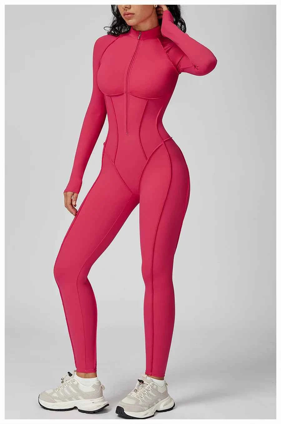 Women’s Seamless Long Sleeve Zipper Yoga Jumpsuit Slim Fit Outfit