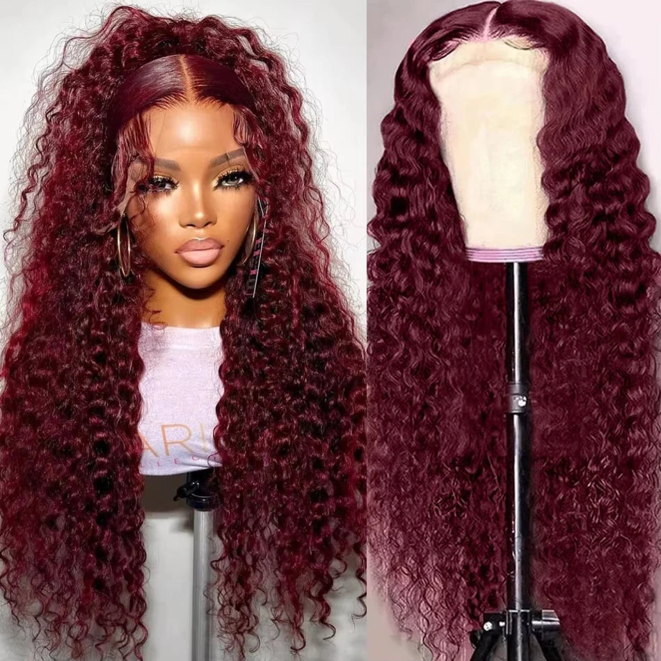 13x6 HD Lace Frontal Wig - 99J Burgundy, Deep Wave Brazilian Hair, 250% Density