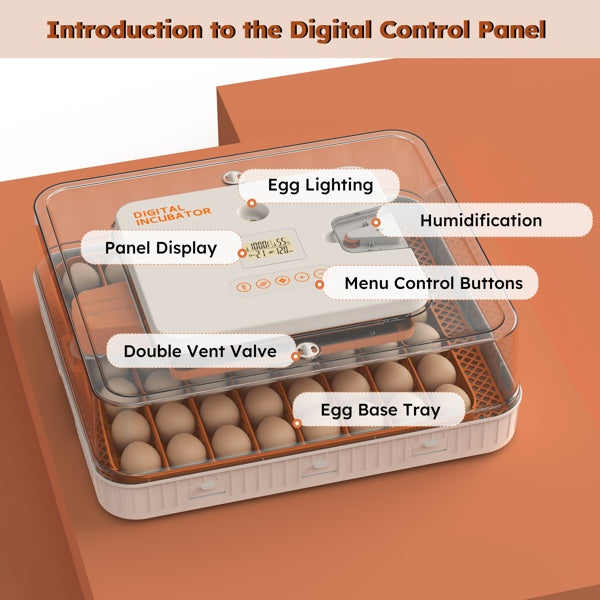 56 Egg Digital Incubator w/ Auto Turn, Humidity Control & Egg Candler View