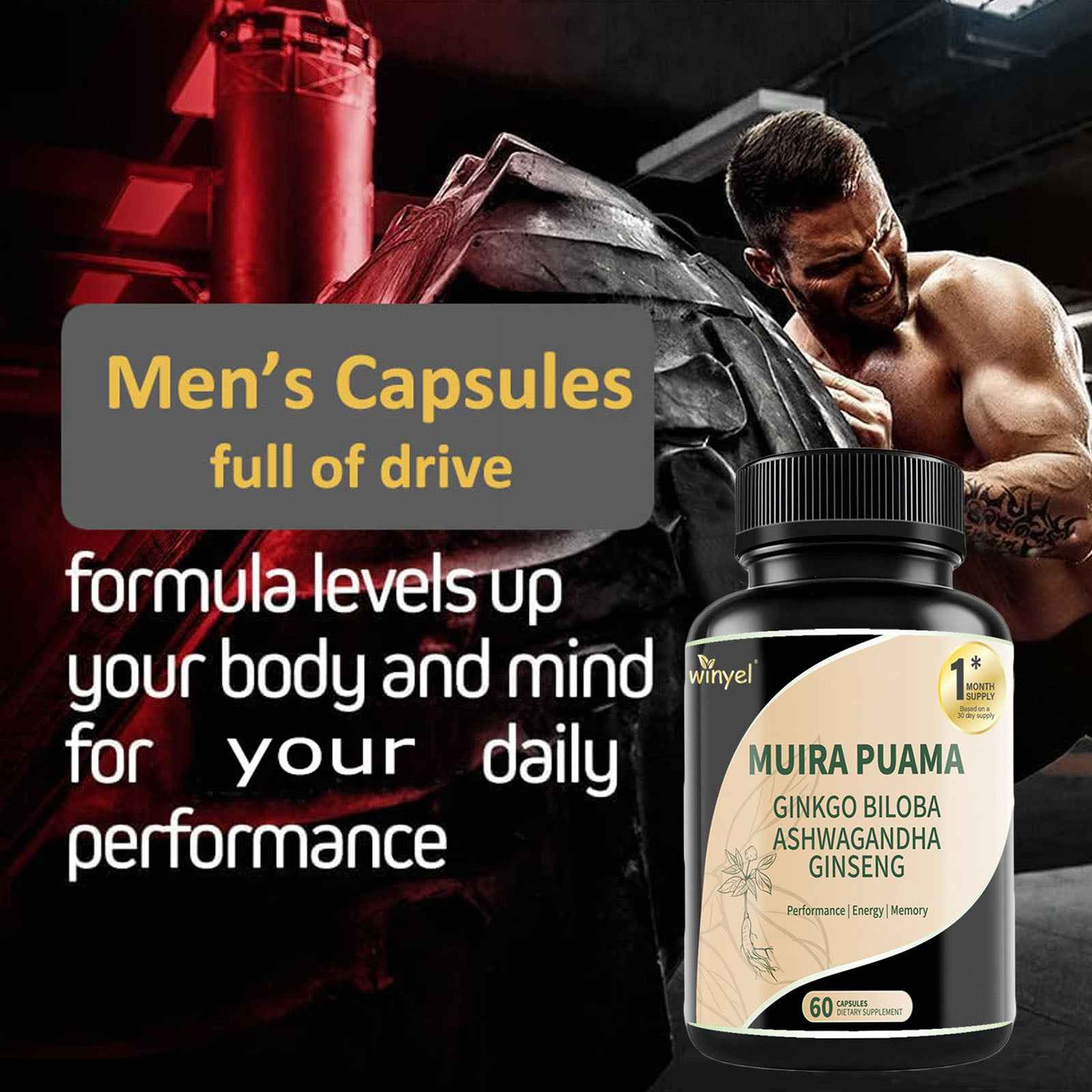 Herbal Energy & Wellness Blend – Muira Puama, Ginseng, Ashwagandha, Ginkgo & Tribulus  60 Capsules