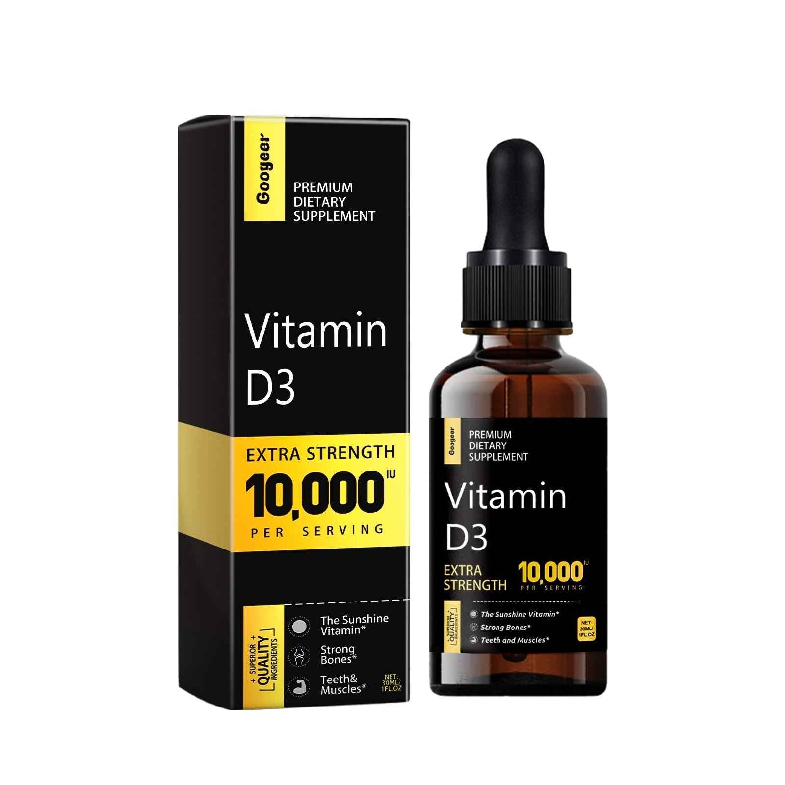 Vitamin D3 Liquid Drops 10,000 IU Extra Strength Daily Supplement 1 Fl Oz