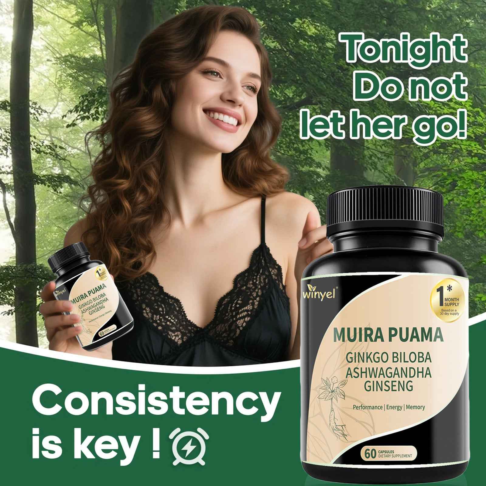 Herbal Energy & Wellness Blend – Muira Puama, Ginseng, Ashwagandha, Ginkgo & Tribulus  60 Capsules